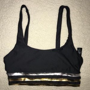 BEACH RIOT Gold Silver Metallic Strip Sport Bra